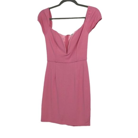 By The Way (revolve) bright pink off shoulder plunge V-neck mini  bodycon dress - Picture 3 of 16